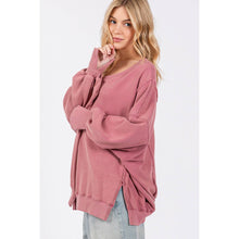 Mineral Wash Wide Neck Sage + Fig Sweatshirt: Mulberry