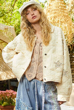 Balloon sleeve stud detail woven quilted jacket: Cream