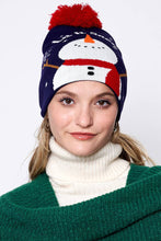 Let It Snow Christmas Theme Holiday Pom Beanie: Navy