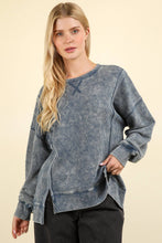 Mineral Washed French Terry Oversized Knit Top: Denim