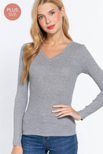 Long Sleeve V-neck Rib Knit Top: Heather Grey