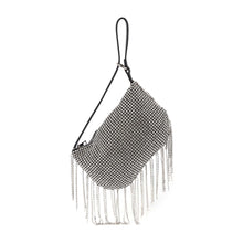 Beaded Fringe Rhinestone Shoulder Bag: Silver