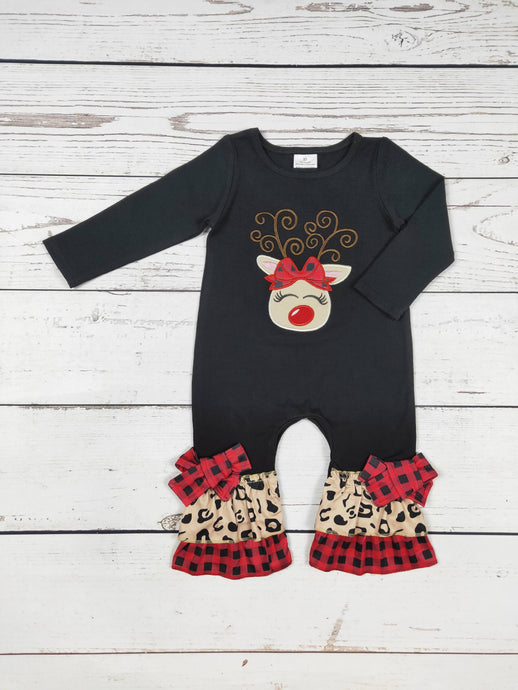 Baby Girls Deer Applique Christmas Romper