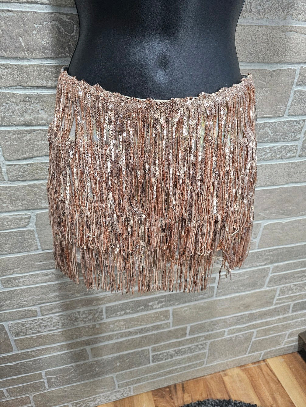 Champagne Sequin Fringe Mini Shorts 3/7/24 8169