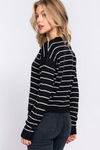 Black Ivory Long Sleeve with Buttoned Placket Stripe Sweater