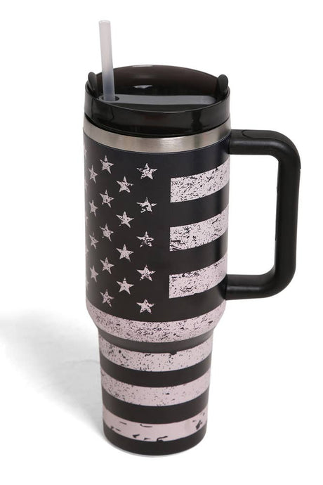 American Flag 40oz Handle Tumbler: Black/Gray