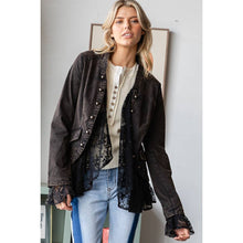 Washed Lace Contrast Hem Long Sleeve Oli&Hali Jacket: Black