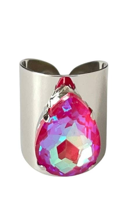 Fuchsia teardrop rhinestone ring: Fuchsia