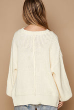 Round neck balloon sleeve floral peace patch sweater: Cream