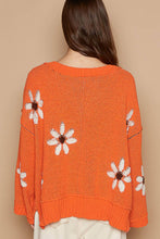 V-neck berber floral pattern chenille pullover sweater: Orange