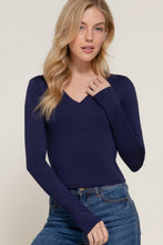 True Navy Long Sleeve V-Neck Two Ply Rayon Spandex Jersey Top