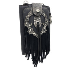 Western Fringe Women's Crossbody Phone Wallet: Black