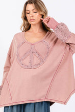 Peace Sign Mineral Wash Terry Sage + Fig Shirt: Mauve