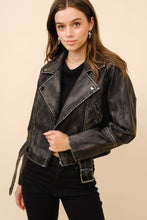 Washed Leather Moto Blue B Jacket: Washed Black