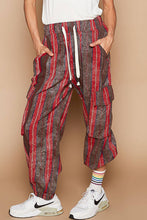 Vintage washed stripe jogger pants: Choco Red Multi