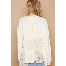 Balloon long sleeve lace contrast solid knit POL top: Cream