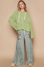 Oversize fit v-neck hooded cable knit chenille sweater: Pear Green