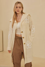 Wide Collared Mello Cardigan with Floral Overstitch: Cream