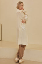 Wide Collared Mello Cardigan with Floral Overstitch: Cream