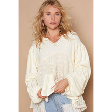 Balloon long sleeve lace contrast solid knit POL top: Cream