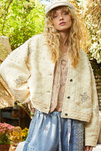 Balloon sleeve stud detail woven quilted jacket: Cream