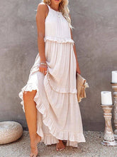 Ladies Bohemian Round Neck Plicated Daily Maxi Dress Apricot