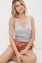 Ribbed Knit Detail Light Knit Tank Top: Heather Grey