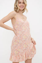 Spaghetti Strap Floral A-Line Ruffled Hem Mini Dress: Peach