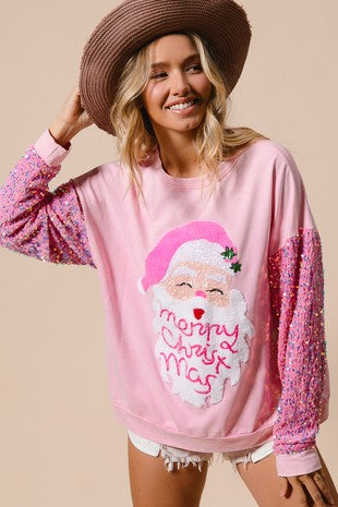 Pink Velvet Sequin Santa Washed Bibi Pullover 12/2/24 9360