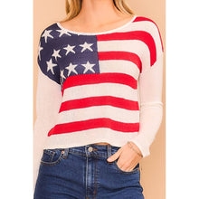 Light Knit Boat Neck American Flag Sweater: Off White