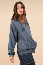 Denim Oversized Brushed French Terry Knit Hoodie Top