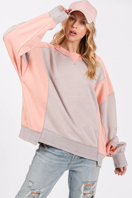 Grey Peach Color Block Sage + Fig Pullover