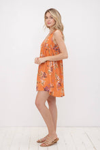 Floral Swing Mini Dress w/ Shoulder Tie Straps: Rust