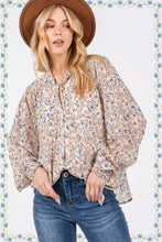 Tie Neck Long Sleeve Floral Sage + Fig Blouse: Off White