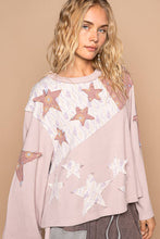 Round neck long sleeve star thermal knit POL top: Peach Pink