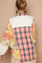 Oversize long sleeve plaid button down shirt: Pink Multi