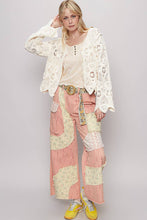 Cream Long sleeve V-neck knit crochet POL cardigan