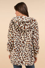 Oversized Faux Fur Tunic Hooded Printed Jacket: Ivory Leopard