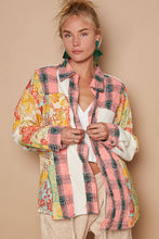 Oversize long sleeve plaid button down shirt: Pink Multi