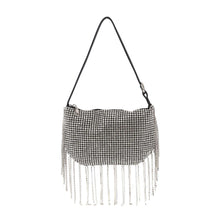 Beaded Fringe Rhinestone Shoulder Bag: Silver