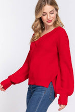 Long Sleeve  Double V-neck  Sweater: Red