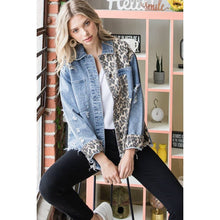 Oli Hali WASHED CHEETAH PRINT CONTRAST FRAYED HEM JACKET: DENIM BLUE