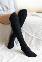 Bold & Cozy Thigh-High Cable Knit Socks: Black