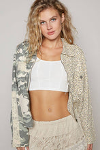 Camo print crochet patches front zipper POL jacket: Cream Multi