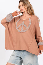 Peace Sign Mineral Wash Terry Sage + Fig Shirt: Camel