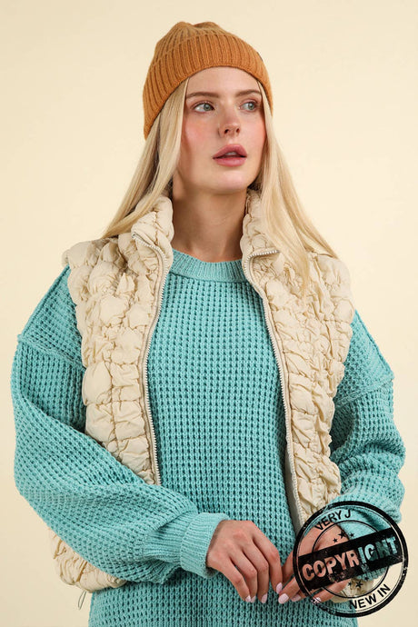 Bubble Quilted Puffer Vest: Ecru