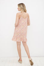 Spaghetti Strap Floral A-Line Ruffled Hem Mini Dress: Peach