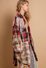 Oversized peach patch button down plaid shirt Red Multi