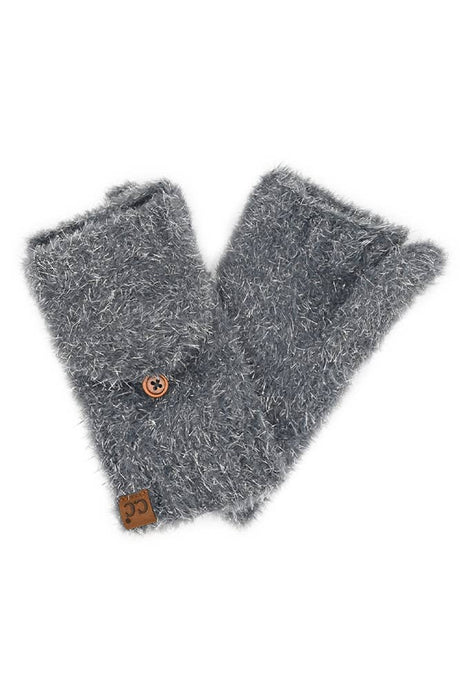 C.C Metallic Eyelash Solid Mitten Winter Glove: Gray