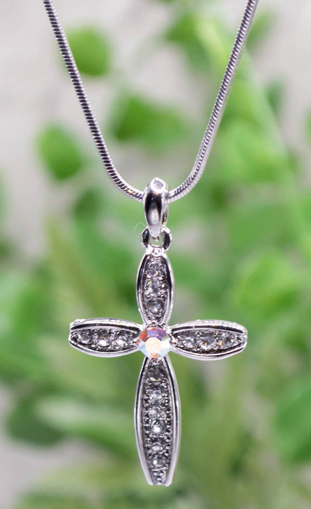 Cross Clear/Ab  Pendant Necklace   - Eden Merry Necklace